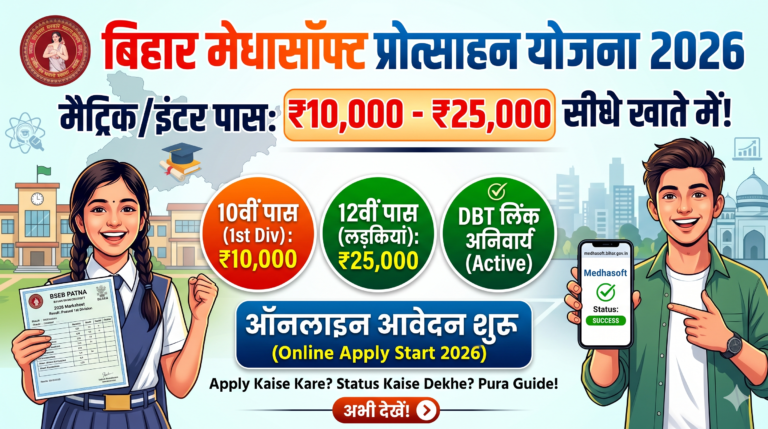 Medhasoft प्रोत्साहन योजना Form Apply 2026: ऑनलाइन आवेदन, DBT लिंक, लाभ और स्टेटस की पूरी जानकारी Medhasoft प्रोत्साहन योजना Apply