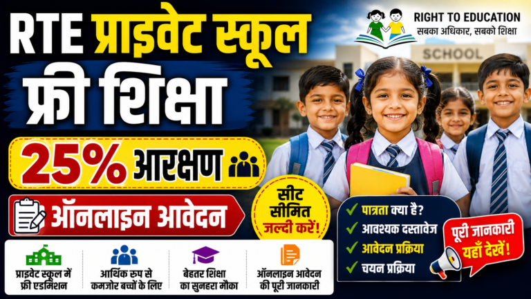 RTE प्राइवेट स्कूल फ्री शिक्षा: 25% आरक्षण, ऑनलाइन आवेदन, पात्रता और सम्पूर्ण जानकारी RTE